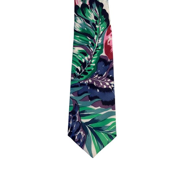 Unbranded Other - Men's Novelty Tie Multi Color Plants Floral Green Hand Sewn 100% Silk 60"